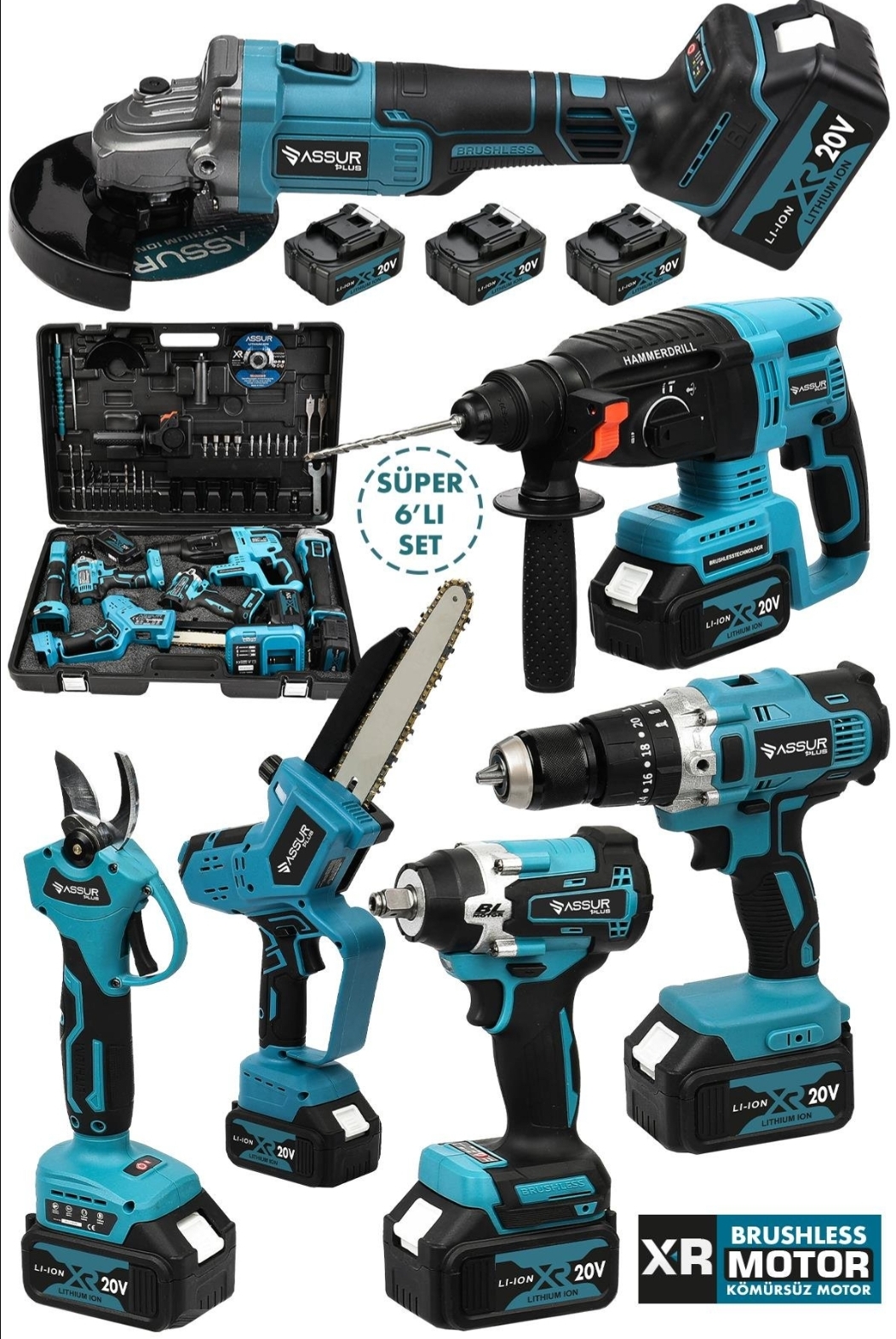 6'lı Profesyonel Set Vidalama-450Nm. Torklu-125Spiral-Hilti-32mm Makas 20cm Testere