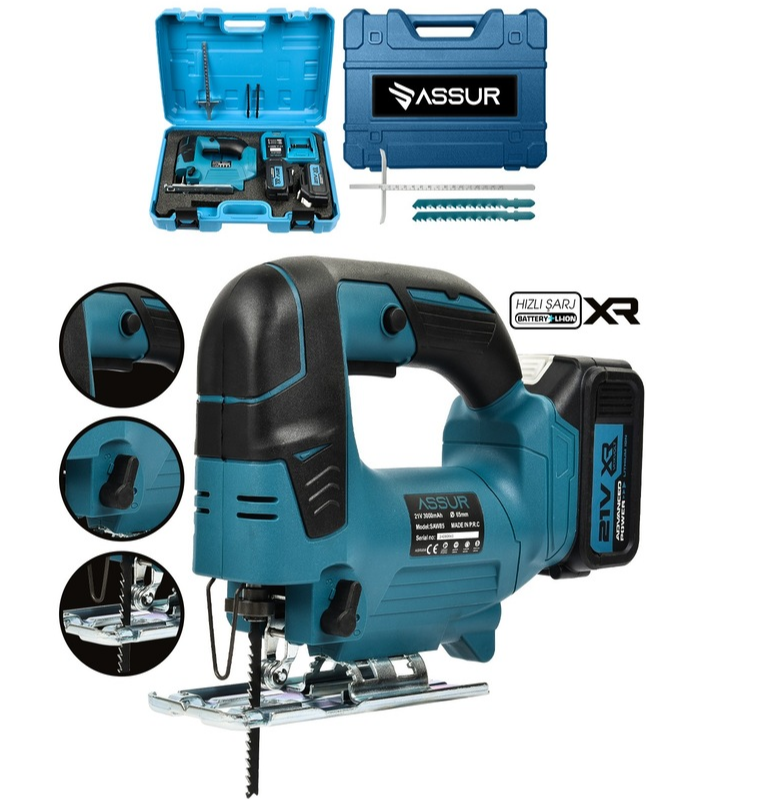 Assur ASR856 21V Çift Akü Dekupaj Testere Mavi ASR-856