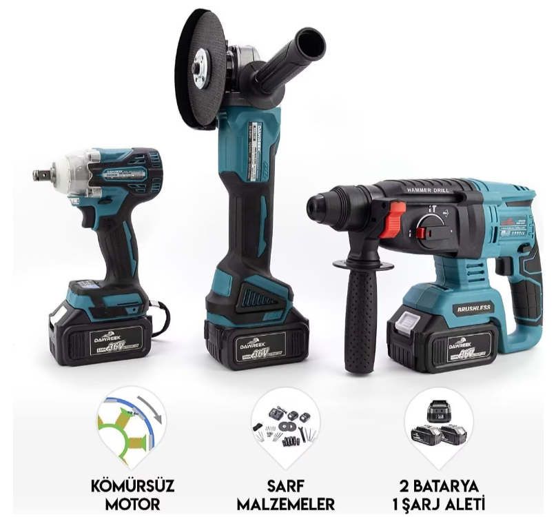Dawreek Üçlü Set (şarjlı spral + somun sıkma + şarjlı hilti)